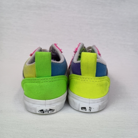 Vans Sneakers Toddler Girl's Kids Size 9 Neon Color Block Stretchy Lace Slip On - Picture 6 of 8